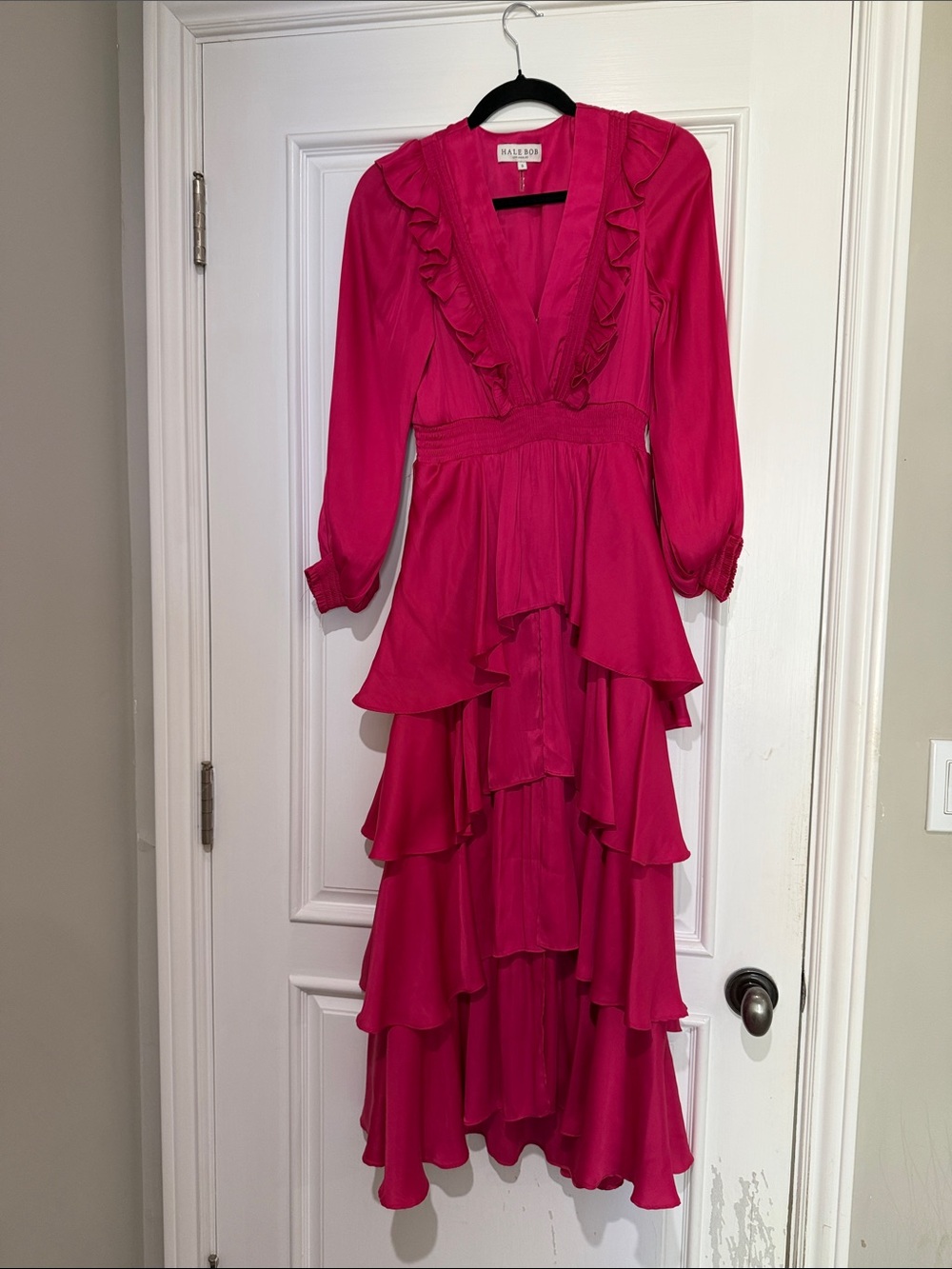 Hale Bob Vibrant deep Pink Ruffled Tiered Maxi Dress